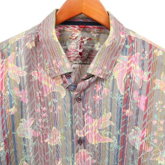 Luchiano Visconti Striped Floral Gray Button Down Long Sleeve Shirt XL - Picture 1 of 6